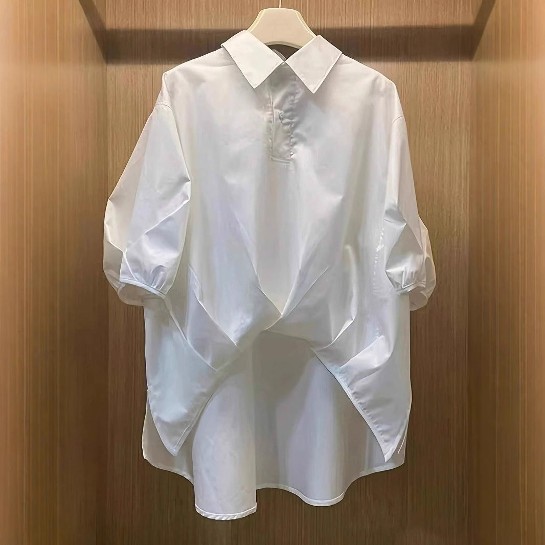 Damen Oversize-Bluse mit dramatischem Drapé-Rücken und Puffärmeln – Avérine