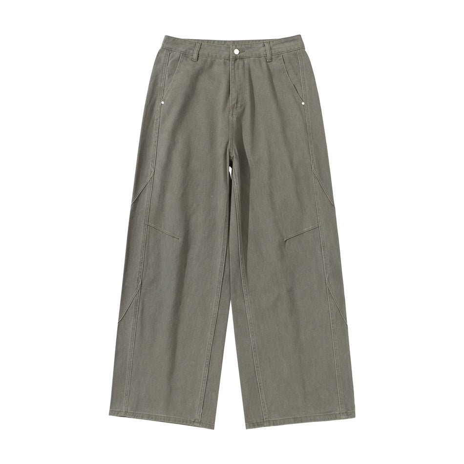 Damen Weite Bundfaltenhose im Utility‑Cargo‑Stil mit hoher Taille und markanten Teilnähten Echoarchiv