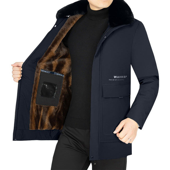 Herren Wärmender Kurzmantel mit abnehmbarem Kunstfellkragen und gesteppter Thermofütterung – Montevé