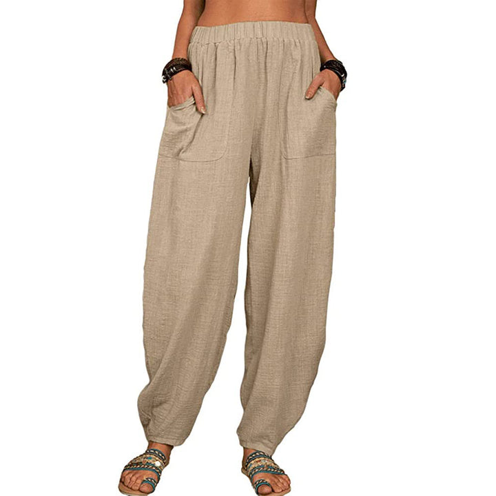 Damen nan lockere Leinenhose mit weitem Bein elastischem Bund und großen aufgesetzten Taschen Echo Archiv
