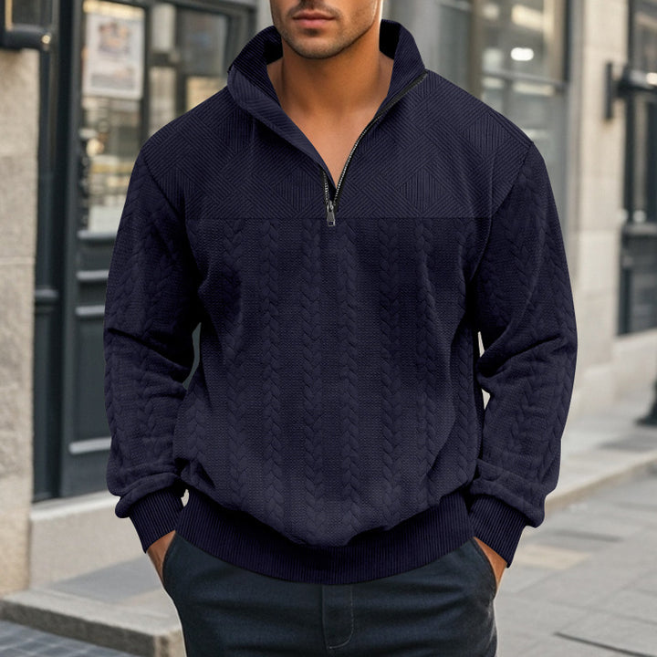 Herren Strickpullover mit modernem Stehkragen und Reißverschluss Echoarchiv
