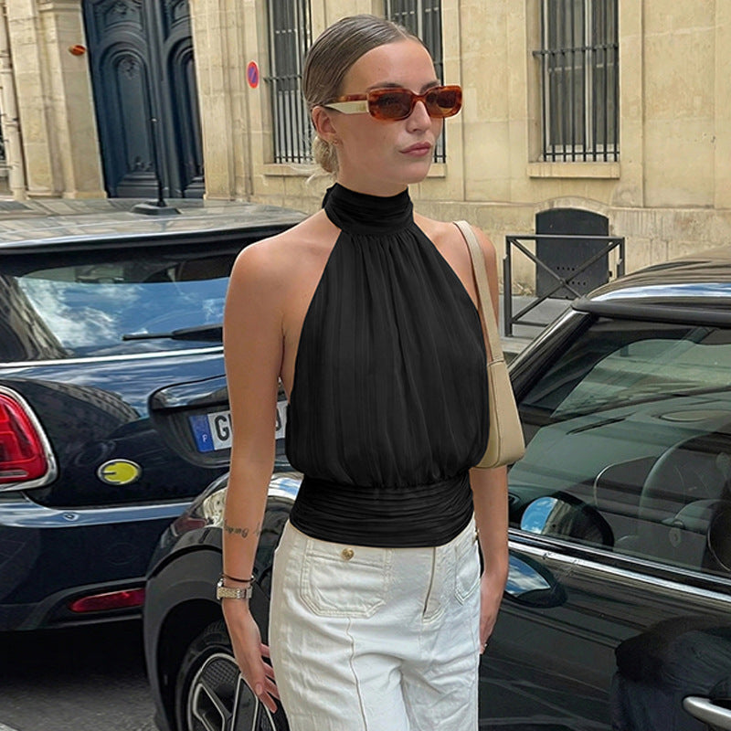 Damen Elegantes Haltertop mit Plisseeverarbeitung Echo Archiv