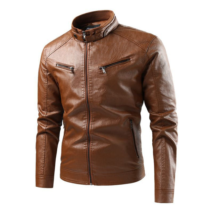 Herren Modische Kunstlederjacke mit hochschließendem Kragen und Reißverschlusstaschen Echo Archiv