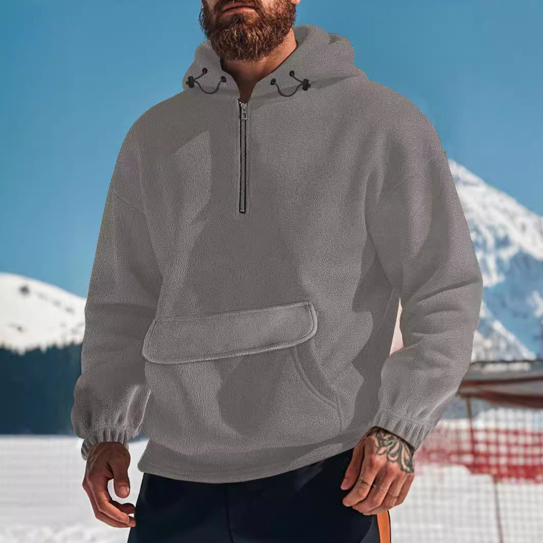 Herren Fleece-Hoodie mit hochschließendem Kragen und praktischer Kängurutasche Echoarchiv