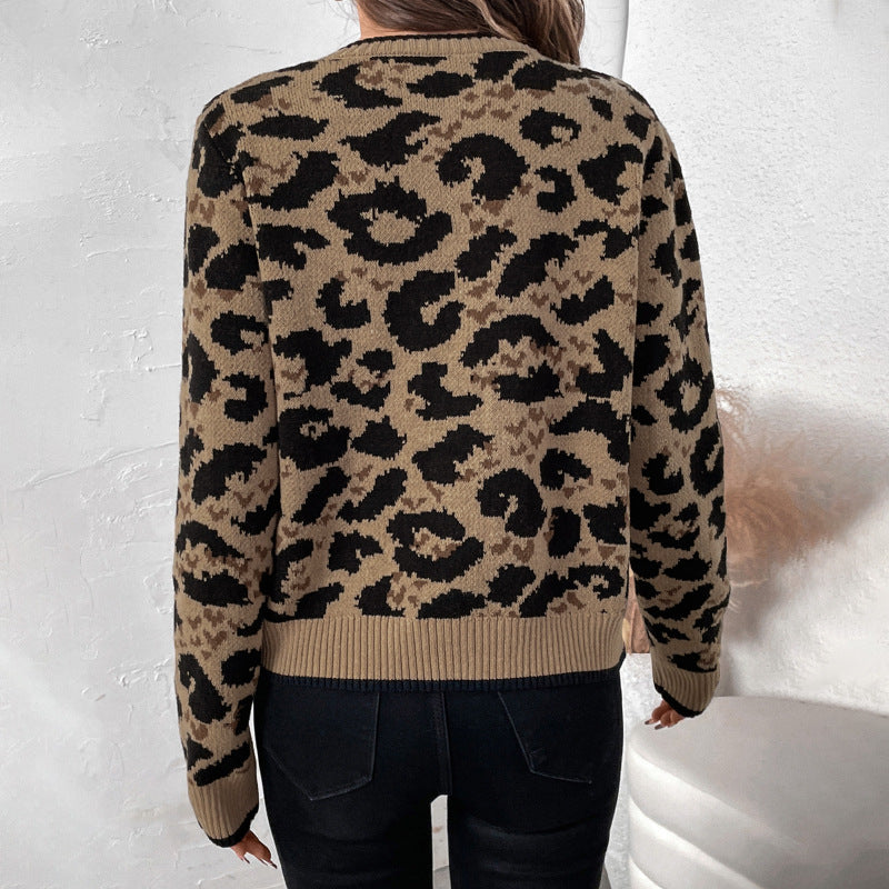 Damen Leopardmuster Strickcardigan mit Bindeschleifen und gerippten Bündchen Echoarchiv