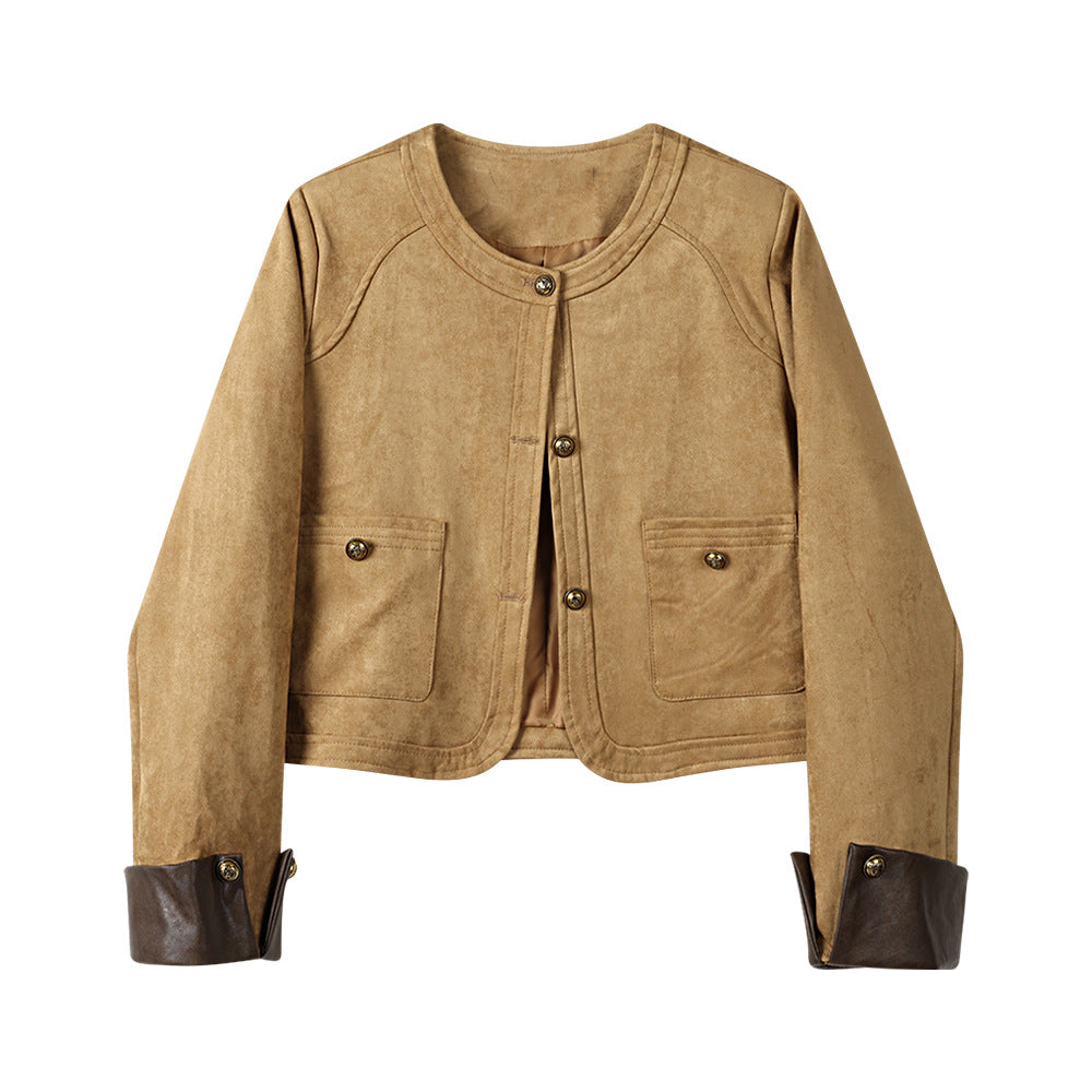 Damen Modische Wildlederjacke mit Taschen Echoarchiv