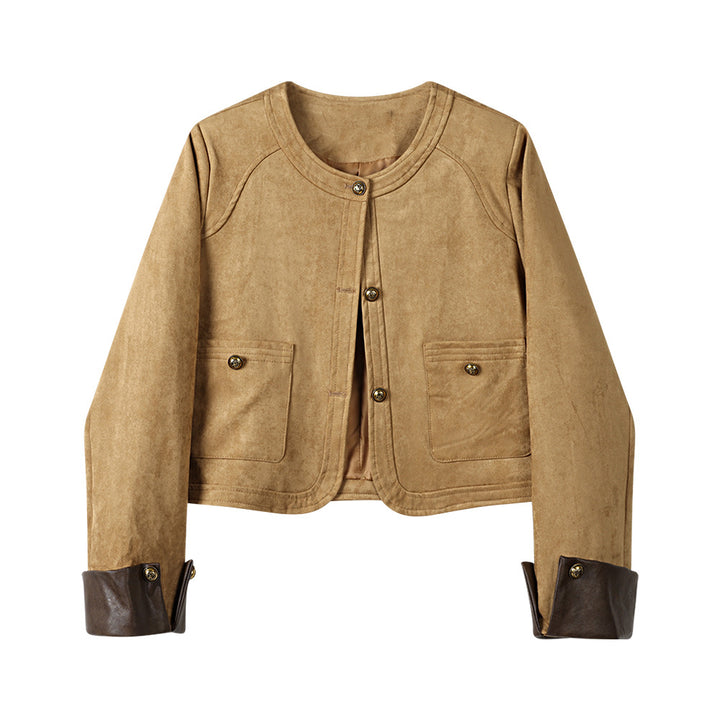 Damen Modische Wildlederjacke mit Taschen Echoarchiv