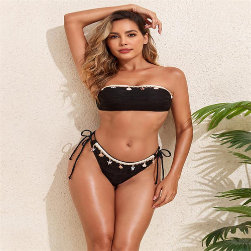 Damen Bandeau-Bikini mit eleganter Spitzenverzierung und verstellbaren Trägern Echo Archiv