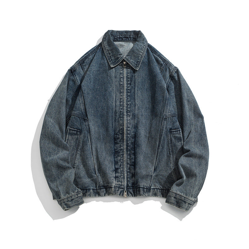 Unisex Kurz geschnittene Denim-Workerjacke mit durchgehendem Reißverschluss und kastiger Silhouette Echoarchiv