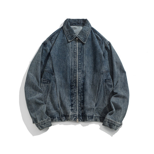 Unisex Kurz geschnittene Denim-Workerjacke mit durchgehendem Reißverschluss und kastiger Silhouette Echoarchiv