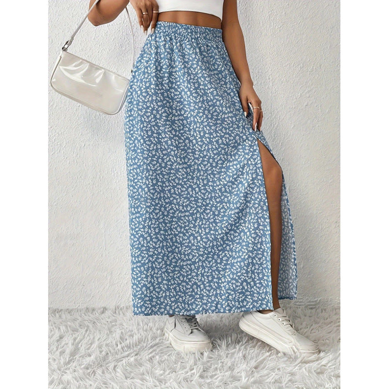 Damen Maxirock mit floralem Muster und seitlichem Schlitz Echoarchiv