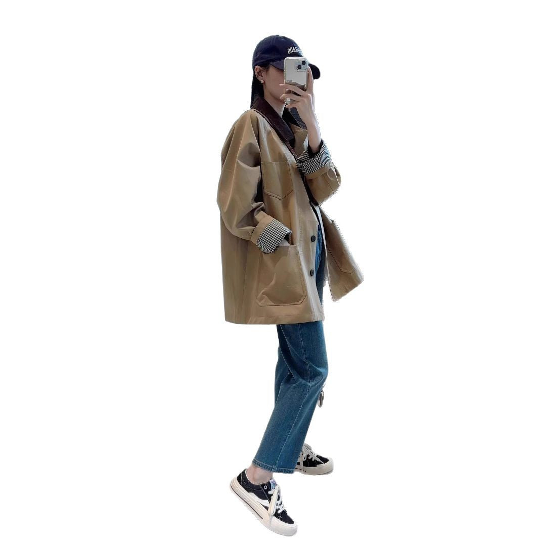 Damen Modische Oversized-Jacke mit kontrastierendem Kragen Echoarchiv