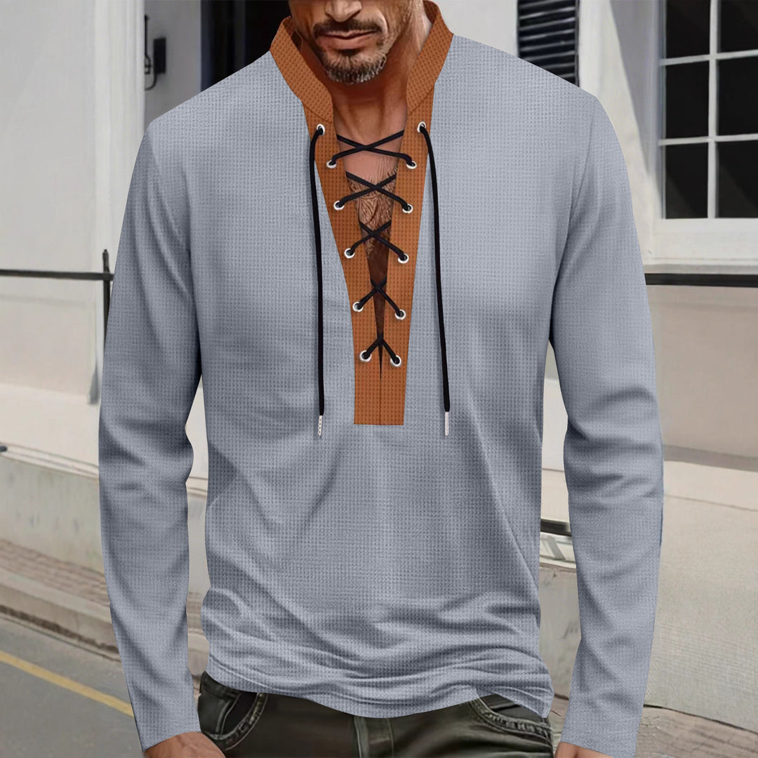 Herren Langarm-T-Shirt mit innovativer Schnürung und Melange-Optik Echoarchiv