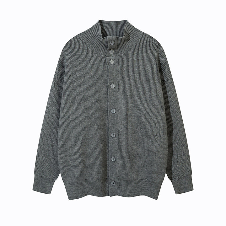 Unisex Oversize-Strickjacke mit Stehkragen und durchgehender Knopfleiste Echoarchiv