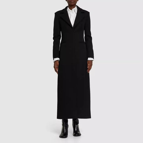Damen Taillierter Longline-Mantel mit Reverskragen und Einreiher-Schnitt Echoarchiv