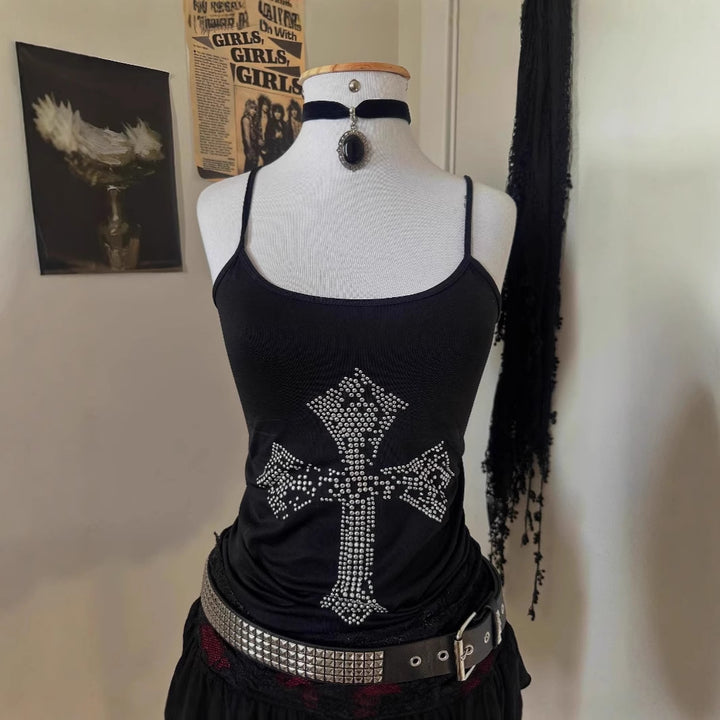 Damen stylisches Tanktop mit Kristallkreuz-Design Echo Archiv
