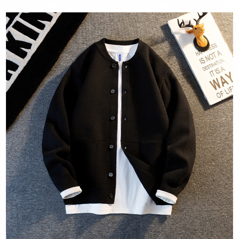 Unisex Feinstrick-Cardigan mit Rundhals, aufgesetzten Taschen und Rippbündchen Echoarchiv