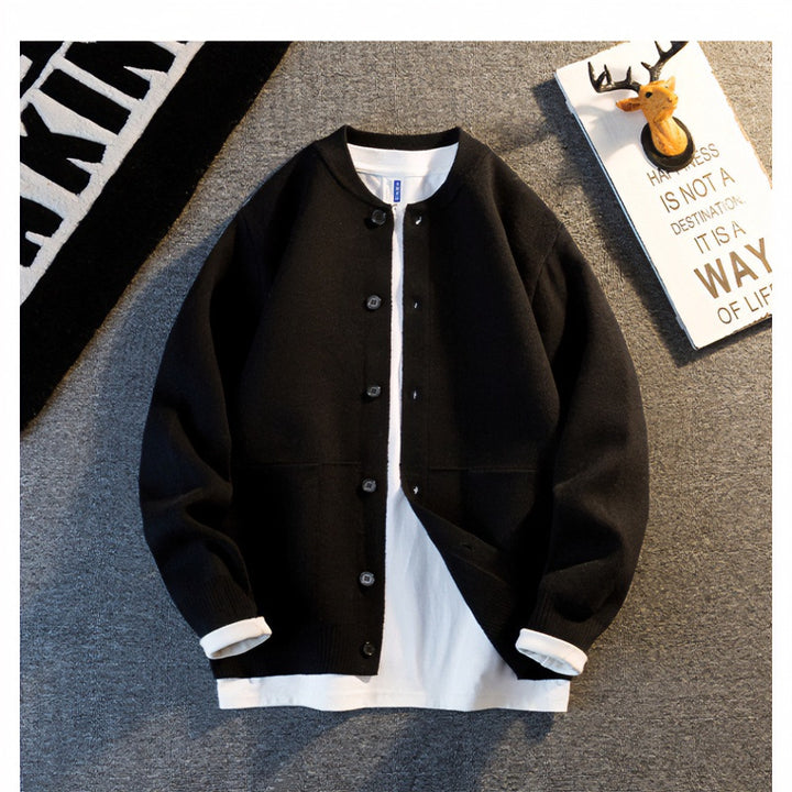 Unisex Feinstrick-Cardigan mit Rundhals, aufgesetzten Taschen und Rippbündchen Echoarchiv