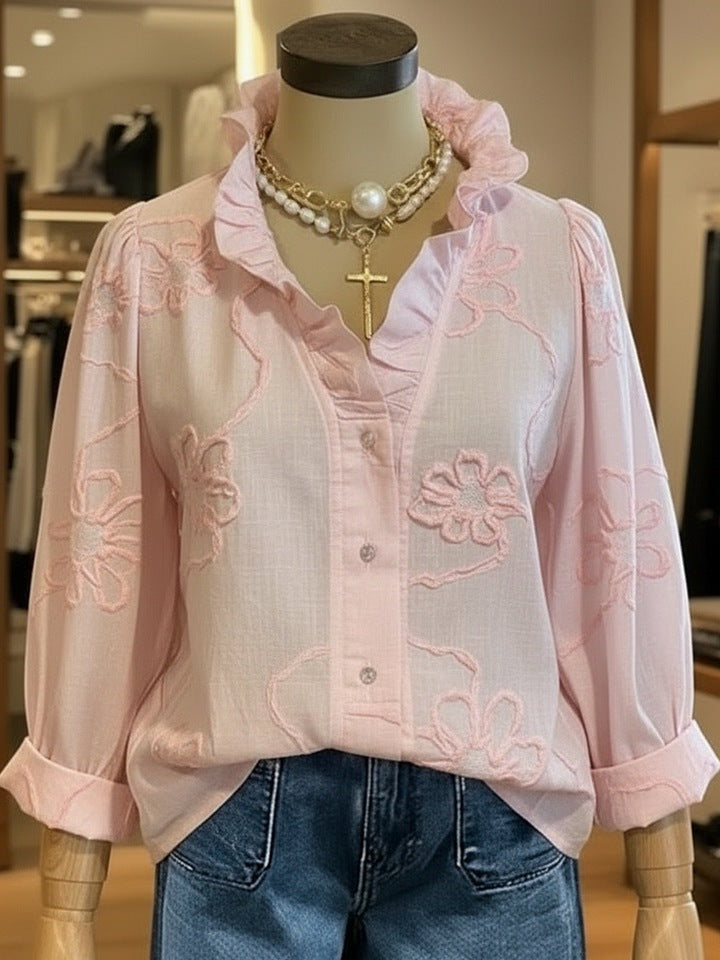 Damen elegante Bluse mit floralen Stickereien und voluminösen Ärmeln Echo Archiv