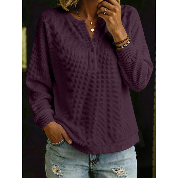 Damen Waffelstrick-Henleypullover mit Oversize-Schnitt Echoarchiv