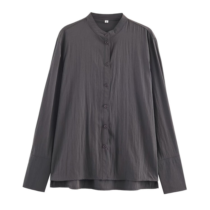 Damen Oversize Hemdbluse mit Mandarinkragen und durchgehender Knopfleiste Echo Archiv