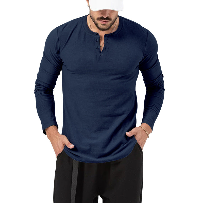 Herren langärmliges Henley-Shirt mit strukturierter Oberfläche Echoarchiv
