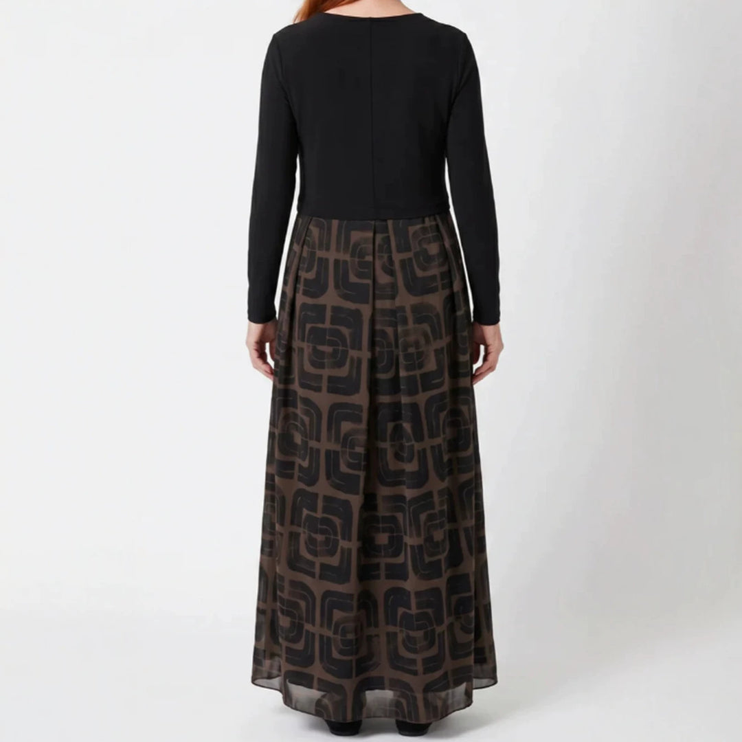 Damen nan V-Ausschnitt Maxikleid mit tailliertem Wickeloberteil und transparentem gemustertem Overlayrock Echo Archiv