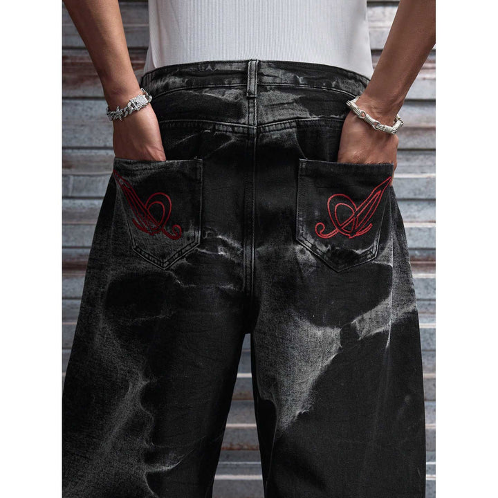 Herren Weit geschnittene Denim-Hosen mit besonderem Waschungseffekt Echoarchiv