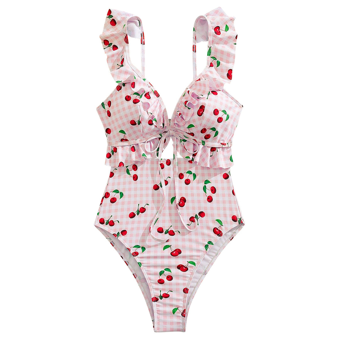 Damen Hochtaillierter Bikini mit Rüschen und Knoten Echo Archiv