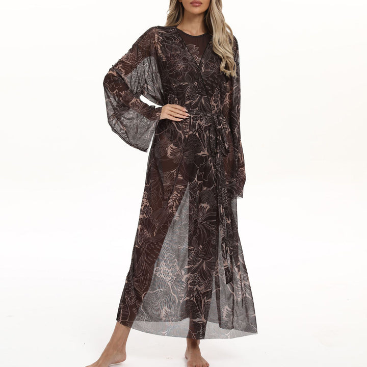 Damen Transparenter Strandkimono mit floralen Mustern Echo Archiv