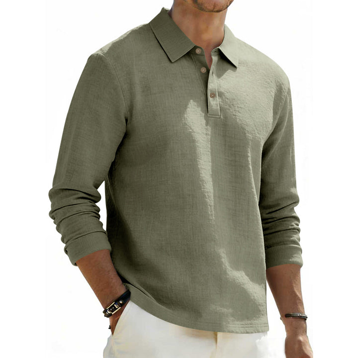 Herren nan Langarm-Poloshirt aus Leinen mit Henley-Knopfleiste und Kentkragen Echo Archiv
