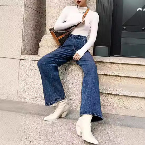 Damen nan hochgeschnittene weite Denim-Hose mit geradem Schlag und klassischem Five-Pocket-Design Echo Archiv