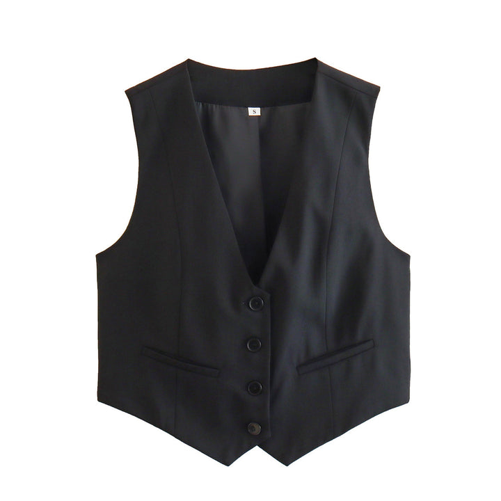 Damen nan elegante taillierte Business-Weste mit spitzem Saum, V-Ausschnitt und Leistentaschen Echo Archiv