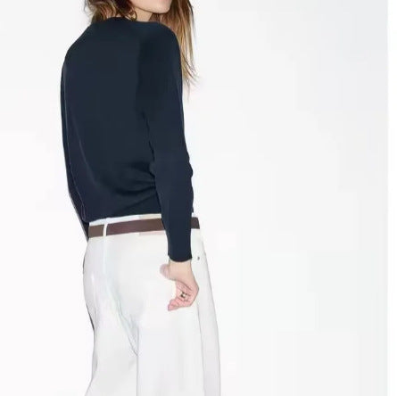 Damen Feiner V-Ausschnitt-Strickpullover mit integriertem Kontrast-Layer Echoarchiv