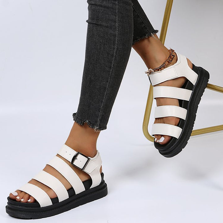 Damen Plateausandalen mit vier Riemen und verstellbarer Metallschnalle Echo Archiv