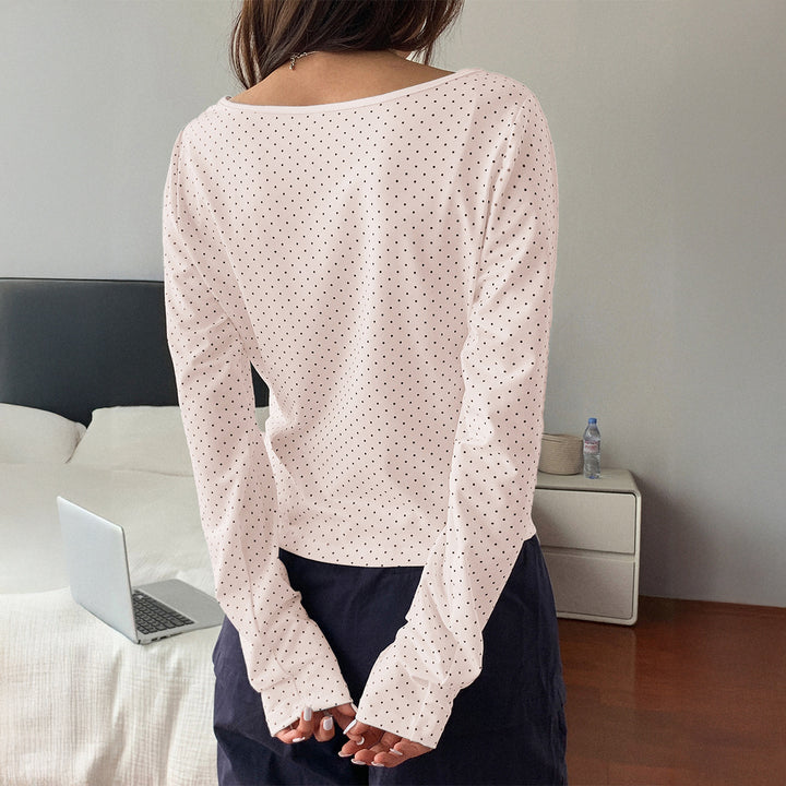 Damen nan geripptes Crop-Longsleeve mit feinem Pünktchenmuster und U-Ausschnitt Echo Archiv