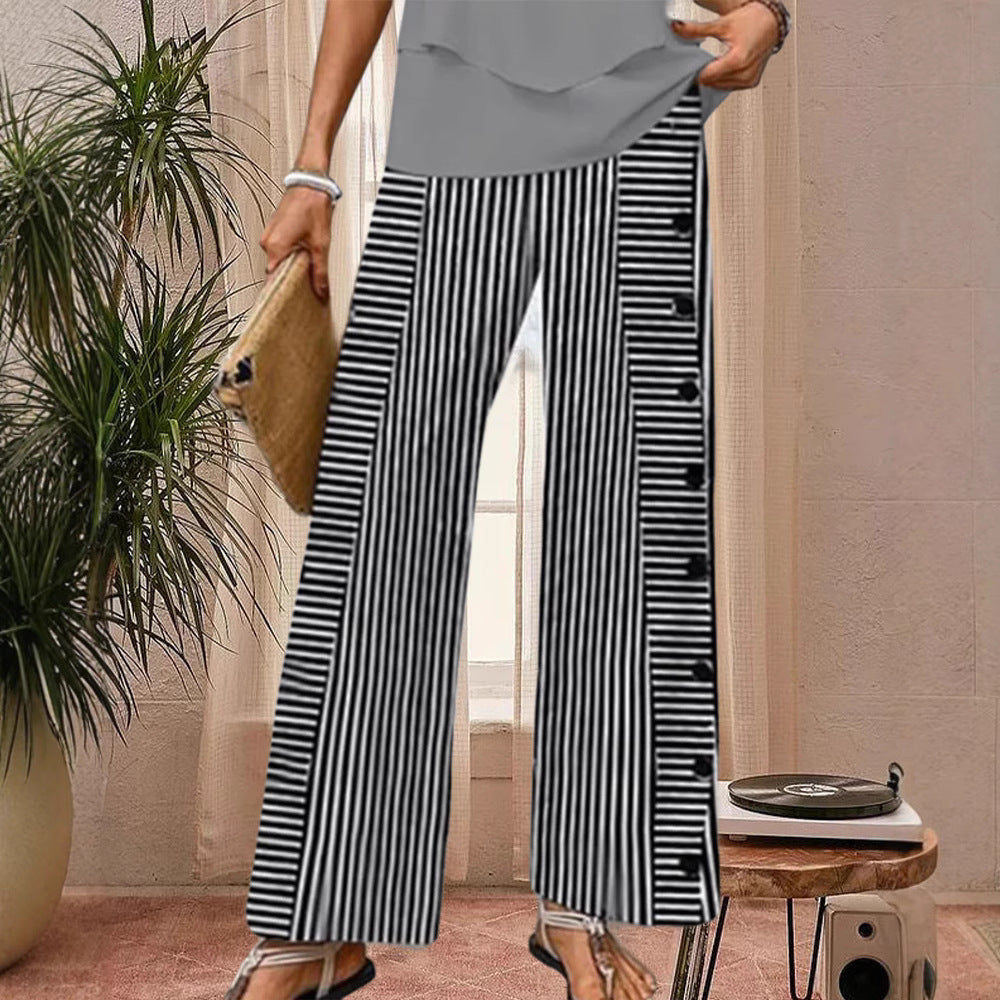 Damen nan weite Palazzo-Hose mit vertikaler Nadelstreifen-Optik und seitlicher Knopfleiste Echo Archiv