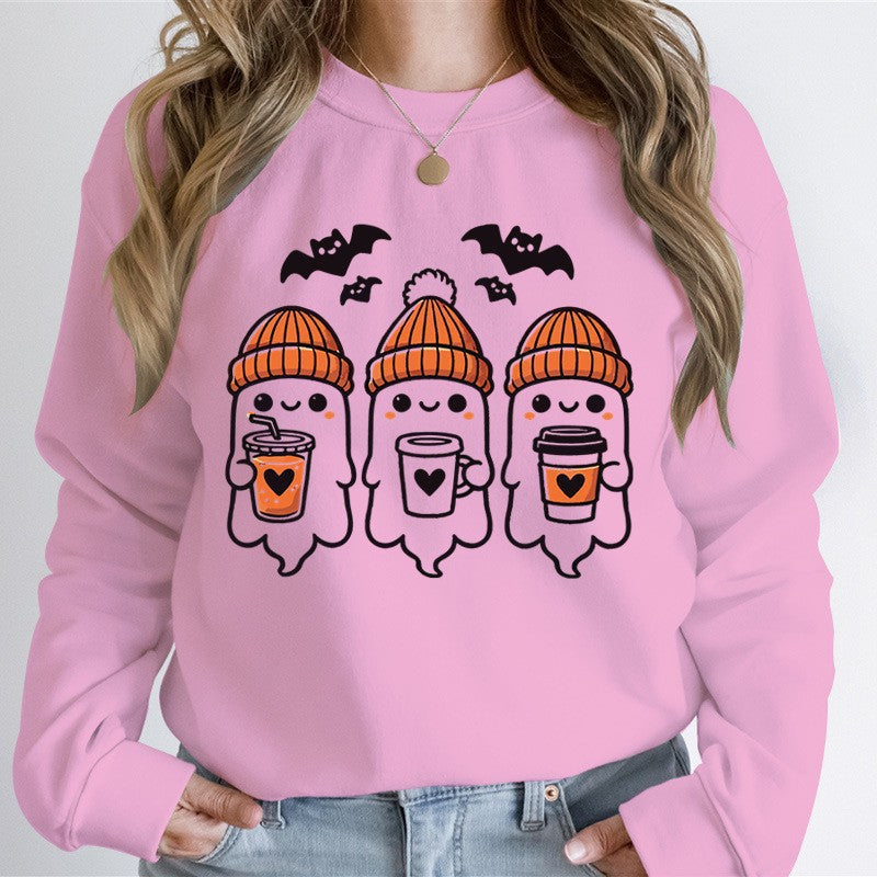 Damen nan gemütlicher Halloween Grafikpullover mit niedlichen Geist-Motiven, Rundhalsausschnitt und weichem Baumwollmix Echo Archiv