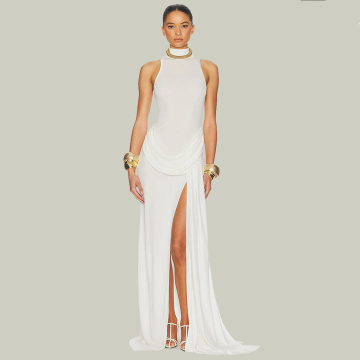 Damen Maxikleid mit figurbetontem Schnitt und elegantem Drapierungselement Echo Archiv