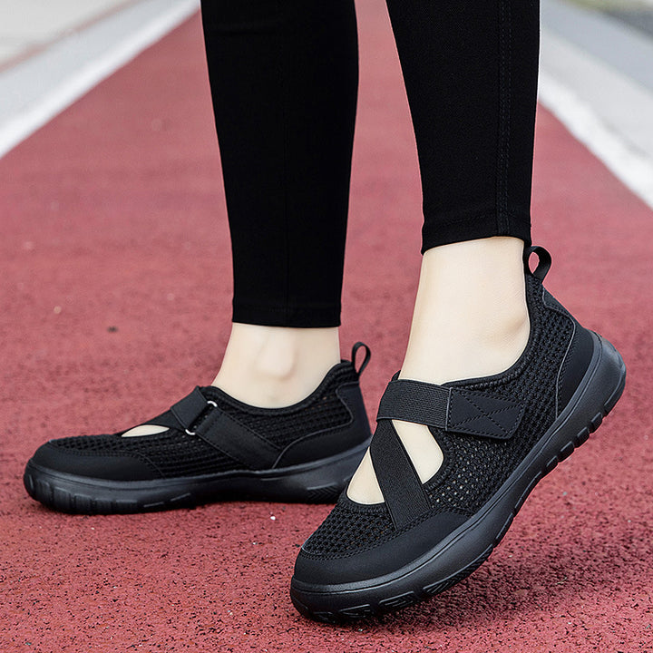 Damen nan atmungsaktive Strick-Riemchensneaker mit Klettverschluss gepolsterter Komfortsohle und flexibler Profillaufsohle Echo Archiv