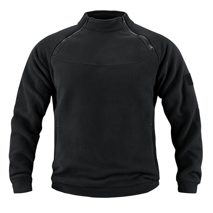 Herren taktischer Fleece-Pullover mit Schulterreißverschlüssen, Kinnschutz und Klettverschlussplatte – Marzano