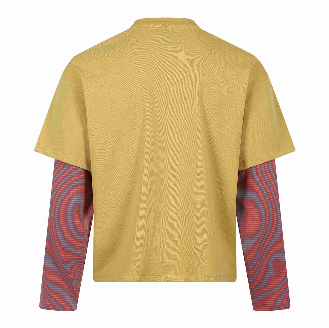 Unisex Lagenlook-Longsleeve-T-Shirt mit aufgesetztem Kurzarm-Layer und Grafikprint Echoarchiv
