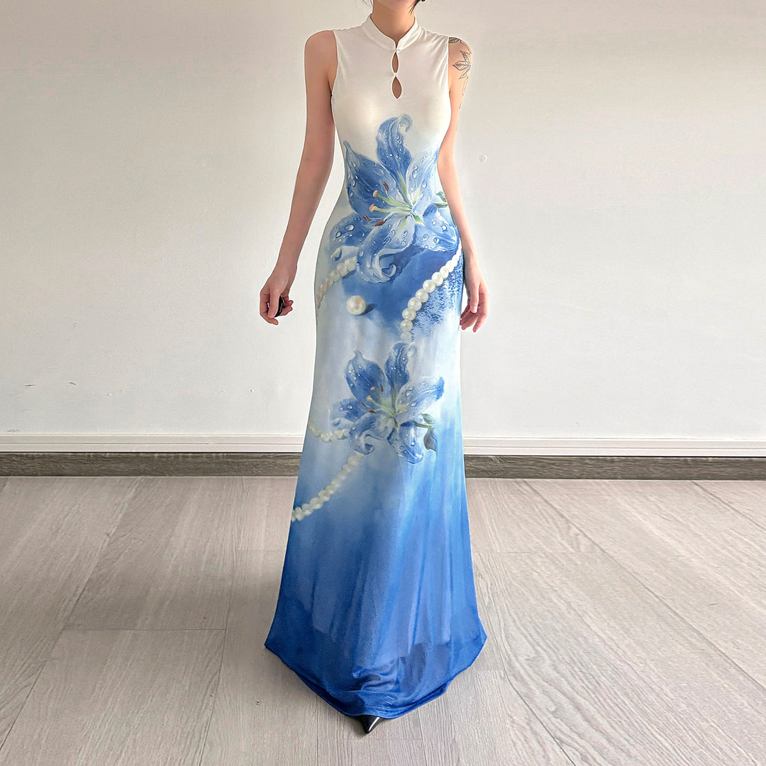 Damen Maxikleid mit floralem Druck und Perlenverzierungen Echo Archiv