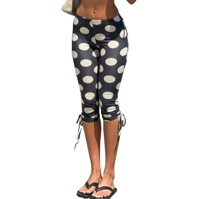 Damen Leggins mit grafischem Punkten-Design und seitlichen Schnürungen Echo Archiv