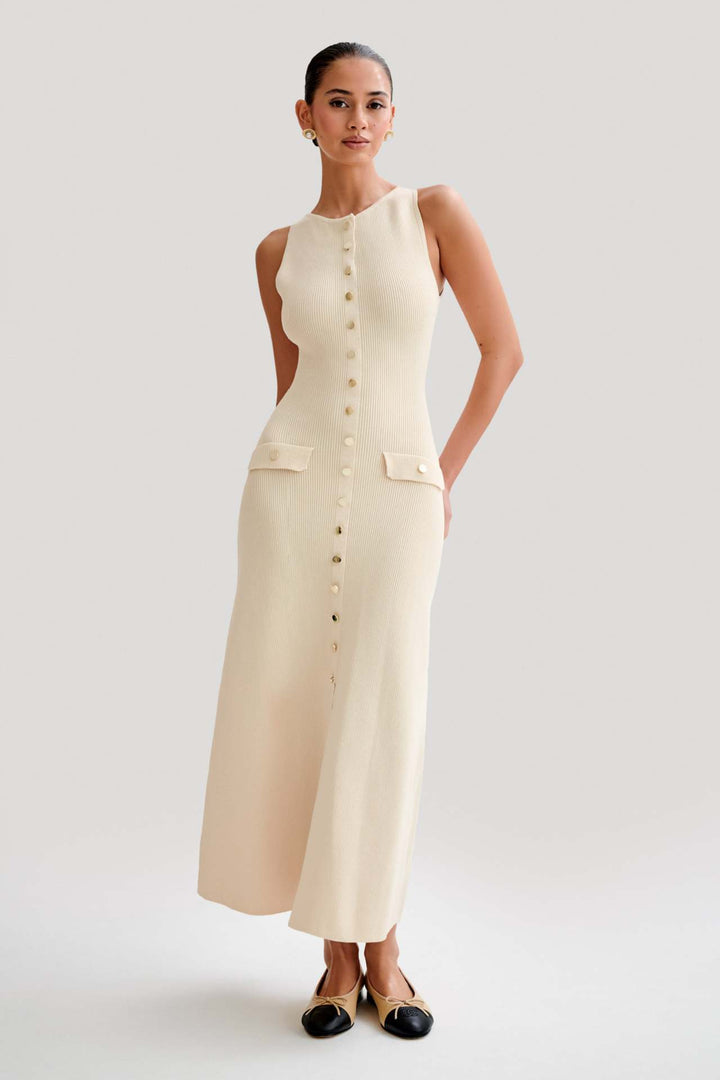 Damen Strick-Maxikleid mit durchgehendem Knopfverschluss Echo Archiv