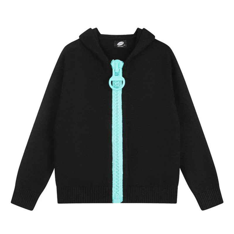 Damen Kapuzen-Strickjacke mit übergroßem Reißverschluss und softem Mohair-Mix Echoarchiv