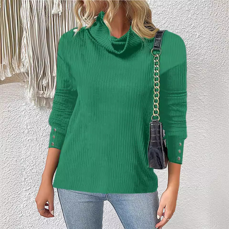 Damen Rippschneider Rollkragenpullover mit 3/4-Ärmeln und dekorativer Knopfleiste Echoarchiv