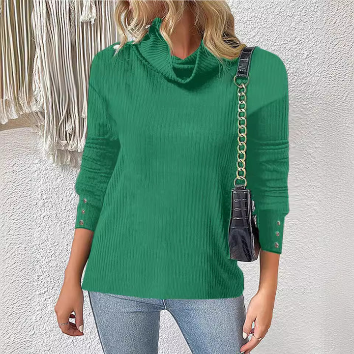 Damen Rippschneider Rollkragenpullover mit 3/4-Ärmeln und dekorativer Knopfleiste Echoarchiv