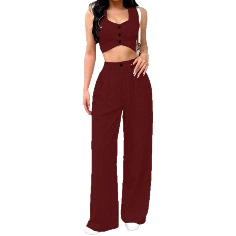 Damen Zweiteiliges Set mit tailliertem Top und weiten Hosen Echo Archiv