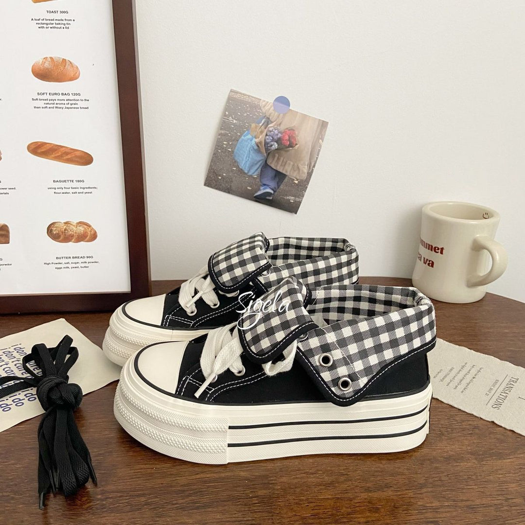 Damen Plateau-Sneaker mit verstellbarem Knöchelriemen und kariertem Innenfutter Echo Archiv